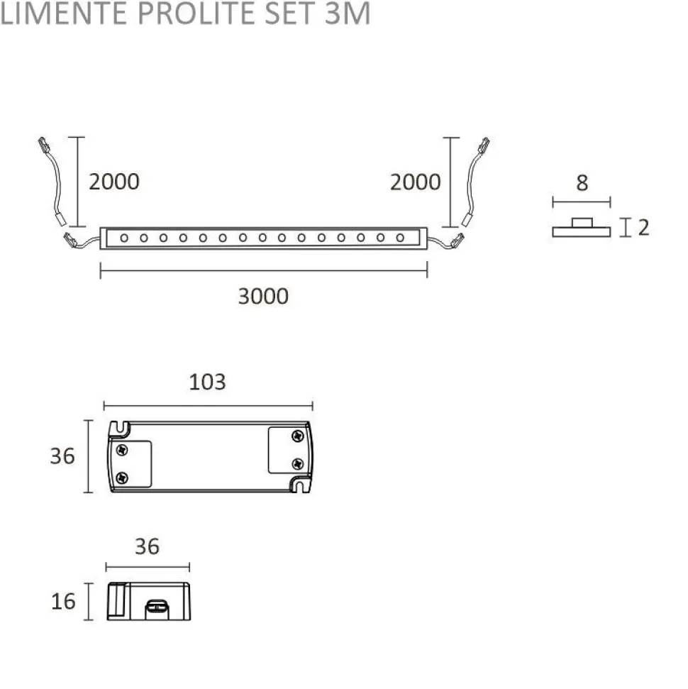LED-valonauha + virtalähde Limente ProLite, 3m, 3000K
