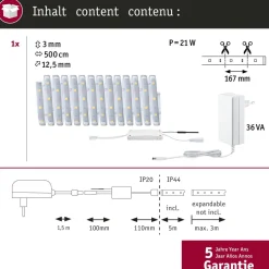 LED-valonauha Paulmann MaxLED 250, Smart Home Zigbee 3.0, aloituspakkaus, 5m, IP44, 18W, 250lm/m, 30LEDs/m, 36VA, säädettävä värilämpötila