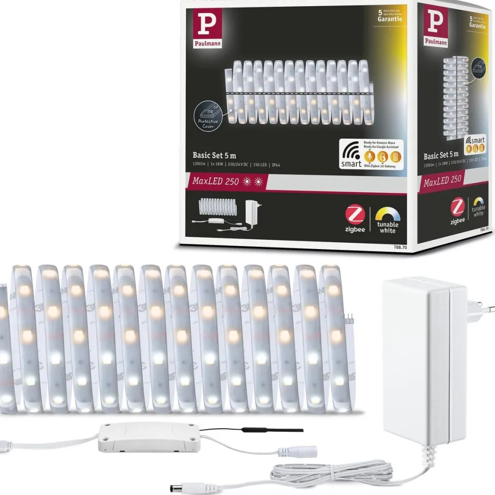LED-valonauha Paulmann MaxLED 250, Smart Home Zigbee 3.0, aloituspakkaus, 5m, IP44, 18W, 250lm/m, 30LEDs/m, 36VA, säädettävä värilämpötila
