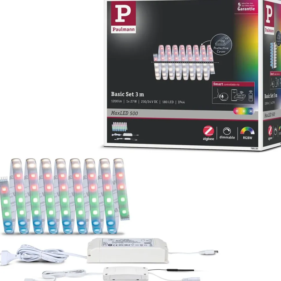LED-valonauha Paulmann MaxLED 500, Smart Home Zigbee 3.0, aloituspakkaus, 3m, IP44, 27W, 350lm/m, 60LEDs/m, RGBW+, 60VA