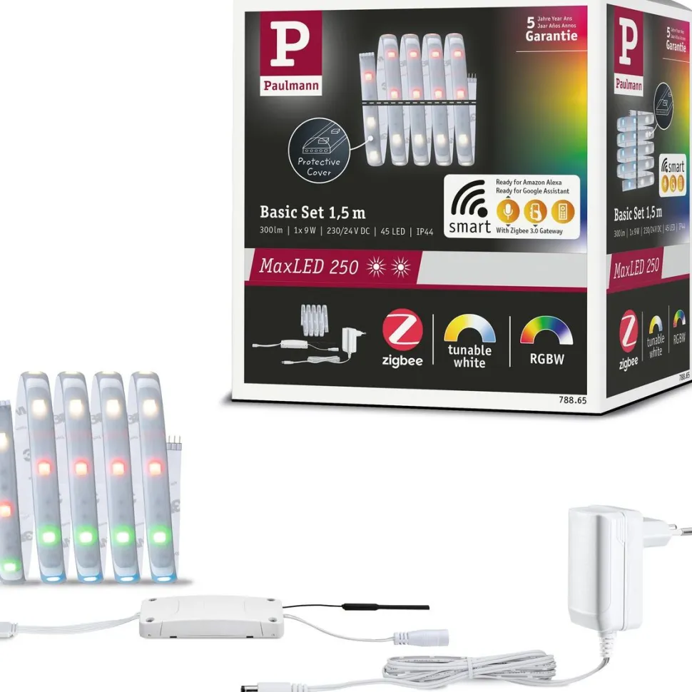 LED-valonauha Paulmann MaxLED 250, Smart Home Zigbee 3.0, aloituspakkaus, 1.5m, IP44, 9W, 180lm/m, 30LEDs/m, RGBW+, 24VA