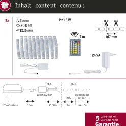 LED-valonauha Paulmann MaxLED 250, aloituspakkaus, 1.5m, IP44, 5.5W, 230lm/m, säädettävä värilämpötila, 24VA