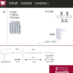 LED-valonauha Paulmann MaxLED 250, aloituspakkaus, 1.5m, IP44, 6W, 240lm/m, 2700K, 24VA