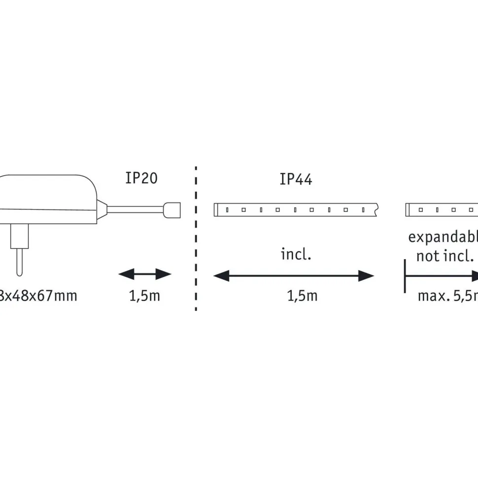 LED-valonauha Paulmann MaxLED 250, aloituspakkaus, 1.5m, IP44, 6W, 240lm/m, 2700K, 24VA