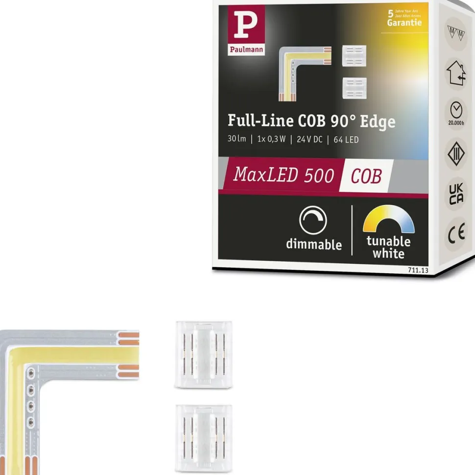 LED-valonauha Paulmann MaxLED 500 Full-Line COB, kulmaosa, 0.3W, 1000lm/m, säädettävä värilämpötila