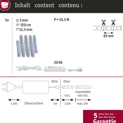 LED-valonauha Paulmann MaxLED 500, aloituspakkaus, 1.5m, IP44, 9W, 440lm/m, 6500K, 20VA
