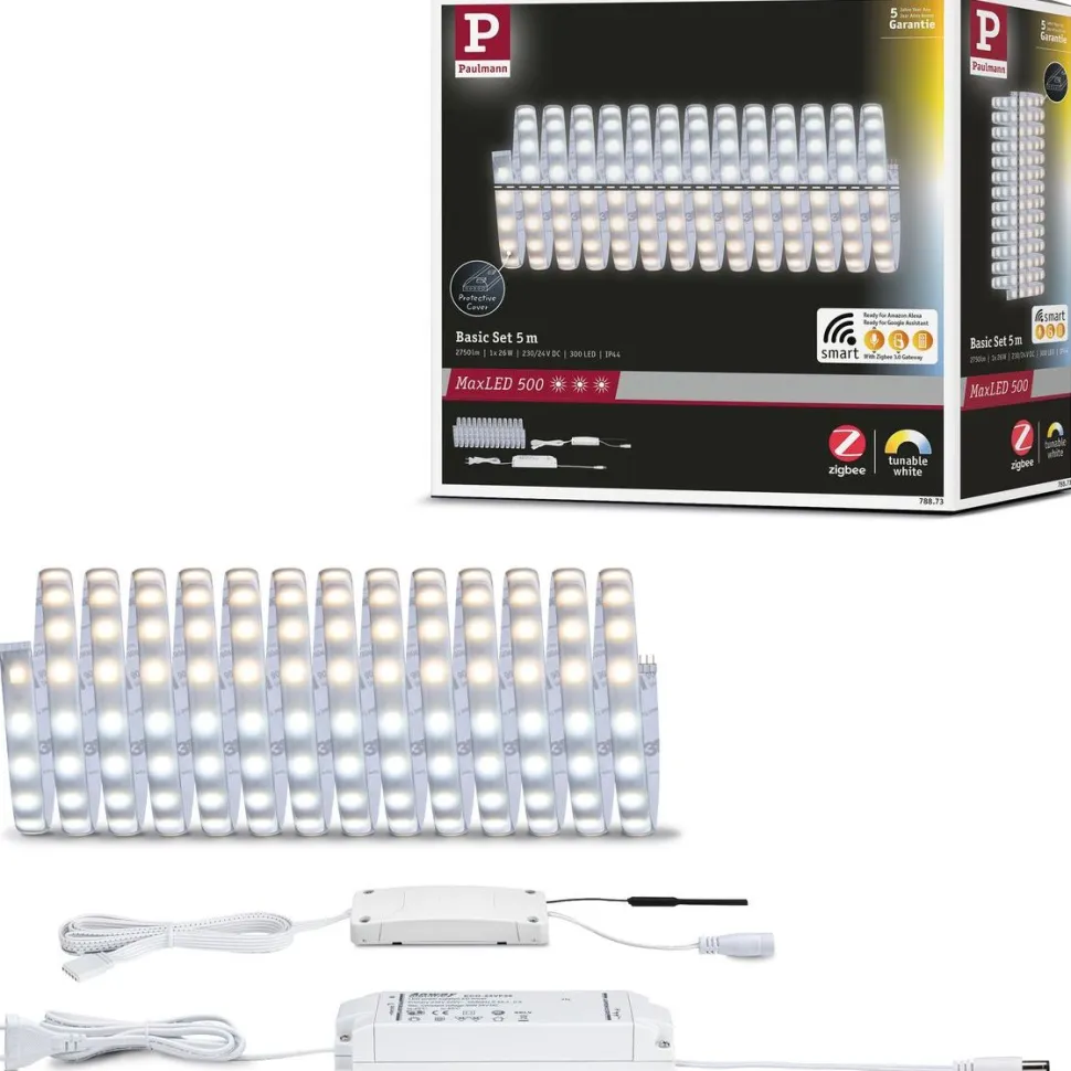 LED-valonauha Paulmann MaxLED 500, Smart Home Zigbee 3.0, aloituspakkaus, 5m, IP44, 26W, 510lm/m, 60LEDs/m, 50VA, säädettävä värilämpötila
