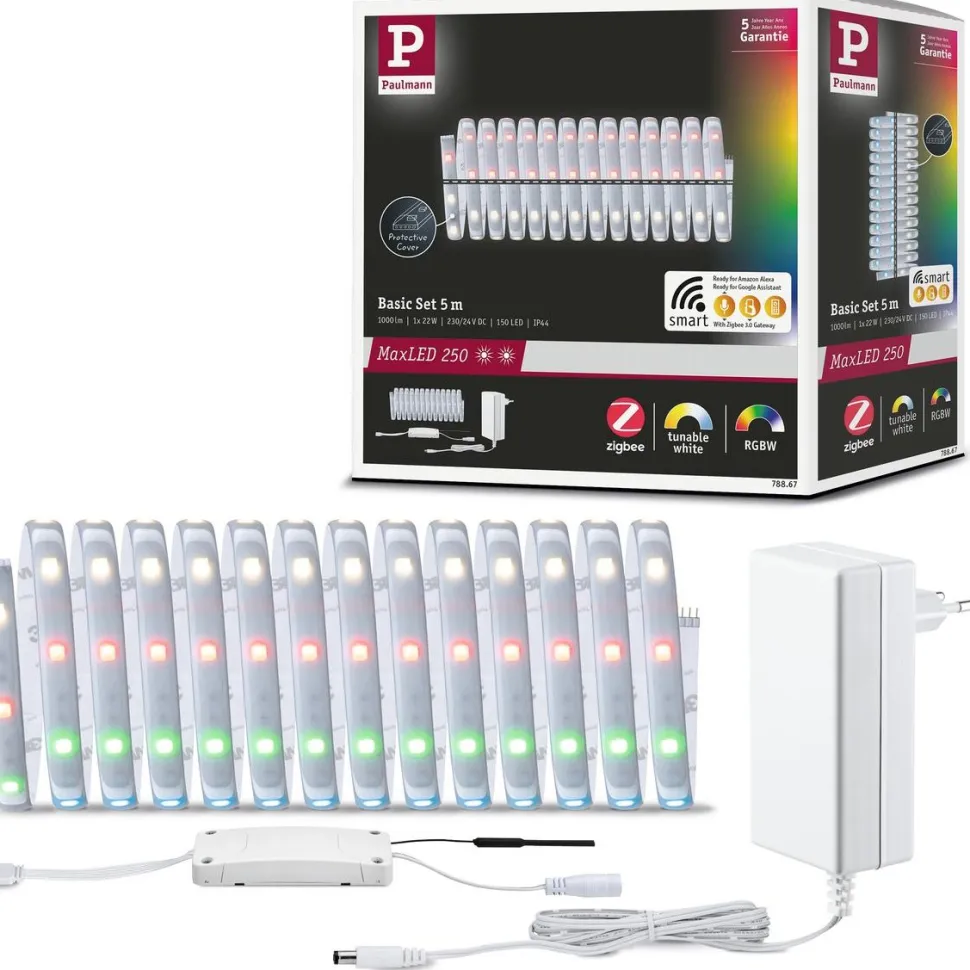 LED-valonauha Paulmann MaxLED 250, Smart Home Zigbee 3.0, aloituspakkaus, 5m, IP44, 22W, 180lm/m, 30LEDs/m, RGBW+, 36VA