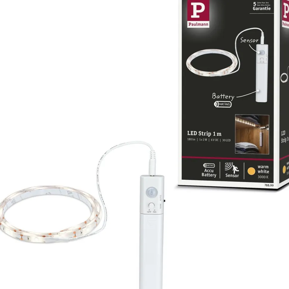 LED-valonauha Paulmann, paristokäyttöinen, 1m, 2W, 156lm/m, 3000K, liiketunnistin