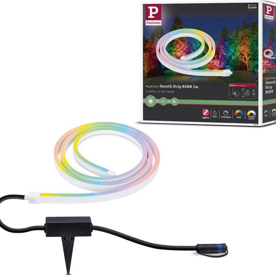 LED-valonauha Paulmann Plug & Shine Smooth, 2m, Smart Home Zigbee 3.0, IP67, RGBW+, valkoinen