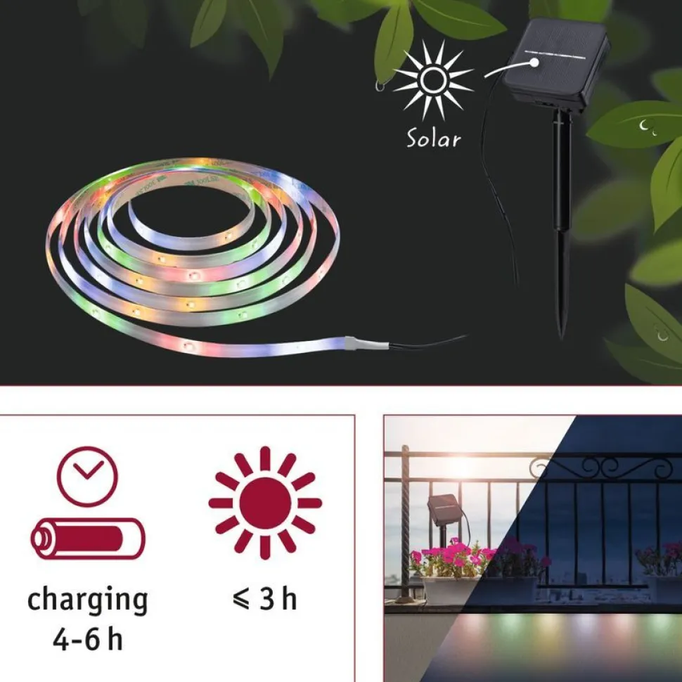 LED-valonauha aurinkokennolla Paulmann, 3m, IP44, 0.3W, 16LEDs/m, RGB, hämärätunnistin