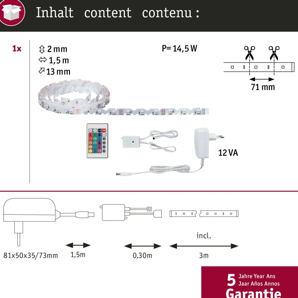 LED-valonauha Paulmann FlexLED 3D, 1.5m, 11W, RGB, 12VA
