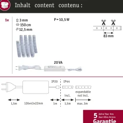 LED-valonauha Paulmann MaxLED 500, aloituspakkaus, 1.5m, IP44, 9W 440lm/m 2700K 20VA