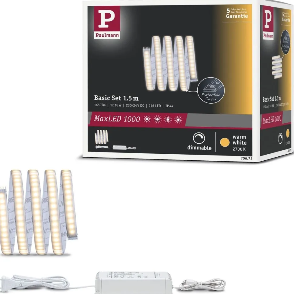 LED-valonauha Paulmann MaxLED 1000, aloituspakkaus, 1.5m, IP44, 18W, 880lm/m, 2700K, 36VA