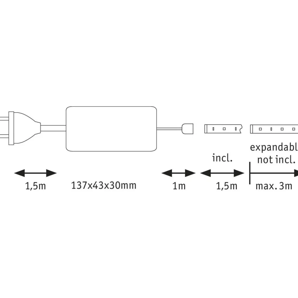 LED-valonauha Paulmann MaxLED 1000, aloituspakkaus, 1.5m, IP44, 18W, 880lm/m, 6500K, 36VA