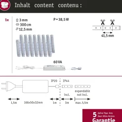 LED-valonauha Paulmann MaxLED 1000, aloituspakkaus, 3m, IP44, 35W, 880lm/m, 6500K, 60VA