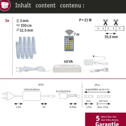 LED-valonauha Paulmann MaxLED 1000, aloituspakkaus, 1.5m, IP44, 17W, 1020lm/m, 108LED/m, 40VA, säädettävä värilämpötila