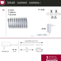 LED-valonauha Paulmann MaxLED 250, aloituspakkaus, 3m, 12W, 300lm/m, 2700K, 24VA