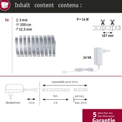 LED-valonauha Paulmann MaxLED 250, aloituspakkaus, 3m, 12W, 300lm/m, 6500K, 24VA