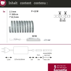 LED-valonauha Paulmann MaxLED 500, aloituspakkaus, 3m, 18W, 550lm/m, 2700K, 36VA