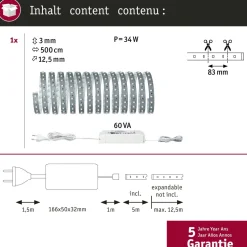 LED-valonauha Paulmann MaxLED 500, aloituspakkaus, 5m, 30W, 550lm/m, 6500K, 60VA
