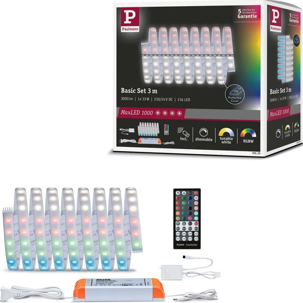 LED-valonauha Paulmann MaxLED 1000, aloituspakkaus, RGBW, 3m, IP44, 33W, 1000lm/m, 72LED/m, 75VA