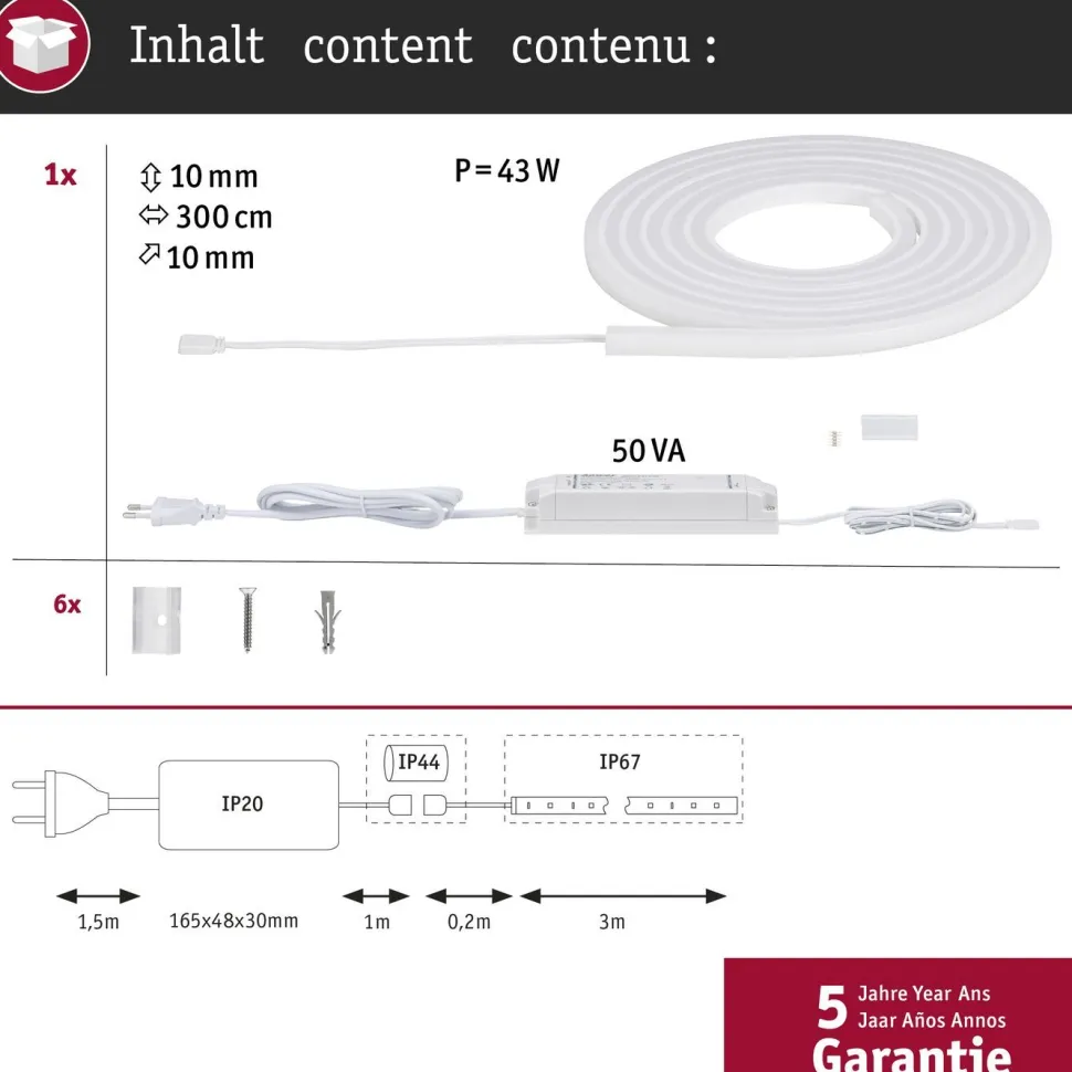 LED-valonauha Paulmann MaxLED Flow, aloituspakkaus, 3m, 38W, 750lm/m, 2700K, 50VA