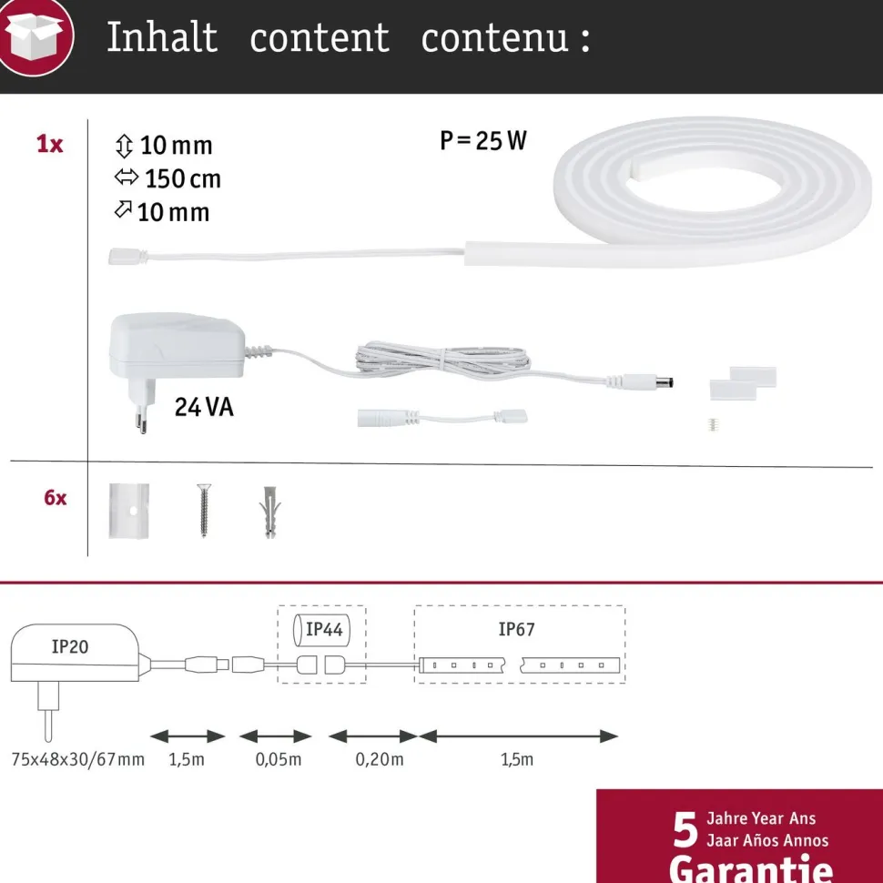 LED-valonauha Paulmann MaxLED Flow, aloituspakkaus, 1.5m, 22.2W, 750lm/m, 2700K, 24VA