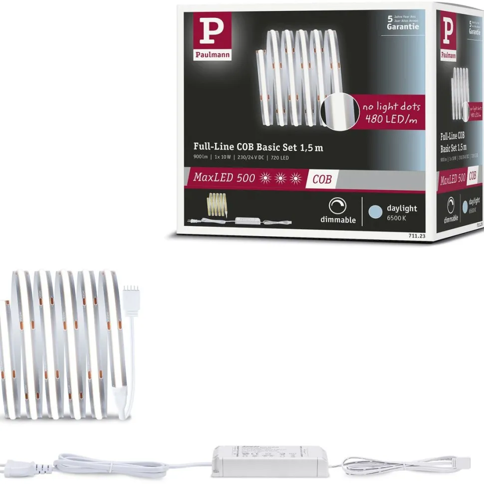 LED-valonauha Paulmann MaxLED 500 Full-Line COB, aloituspakkaus, 1.5m, 10W, 600lm/m, 480LEDs/m, 6500K, 25VA