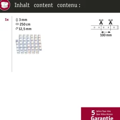 LED-valonauha Paulmann MaxLED 500, 2.5m, IP44, 16W, 470lm/m, säädettävä värilämpötila