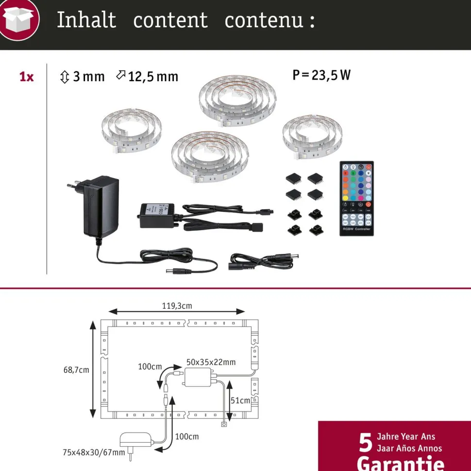 LED-valonauha Paulmann MaxLED 250 TV Comfort, aloituspakkaus, 3.6m, 20.5W, 277lm/m, 30LEDs/m, RGBW+, 24VA