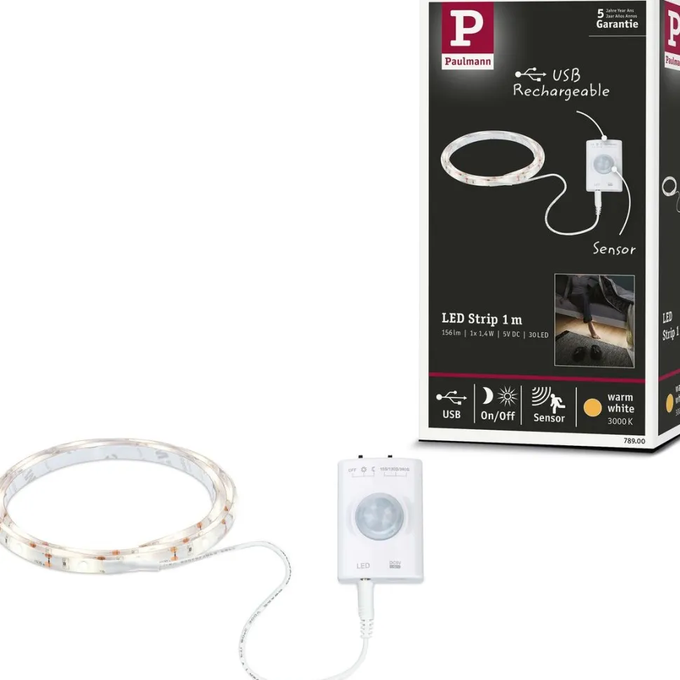 LED-valonauha Paulmann, paristokäyttöinen, 1m, 1.4W, 140lm/m, 3000K, liiketunnistin