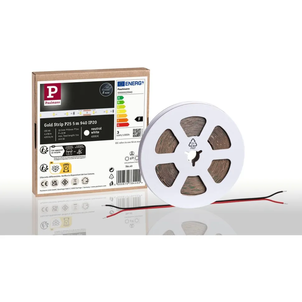LED-valonauha Paulmann ProStrip Gold, P25, 940, 5m, 22W, 420lm/m, 60LEDs/m, 4000K
