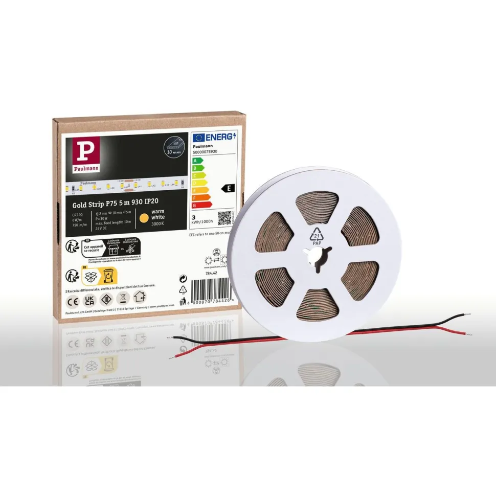 LED-valonauha Paulmann ProStrip Gold, P75, 930, 5m, 30W, 750lm/m, 96LEDs/m, 3000K