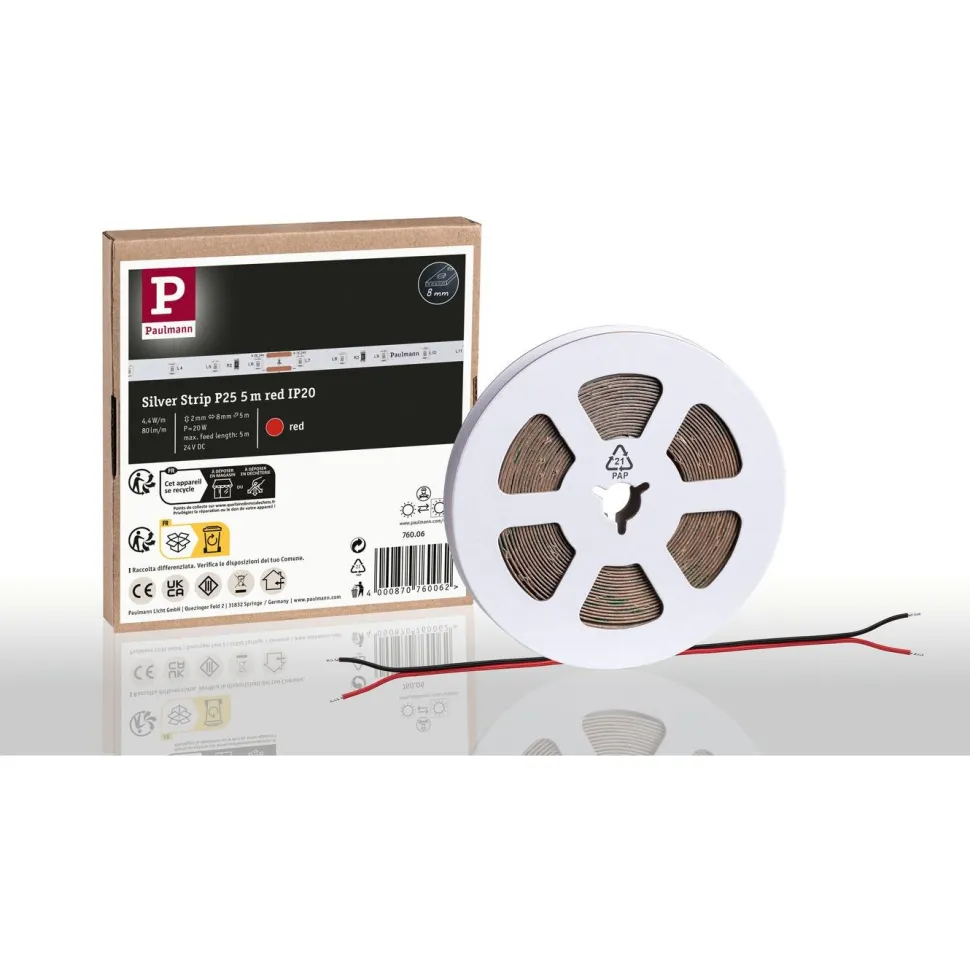LED-valonauha Paulmann ProStrip Silver, P25, 5m, 20W, 60LEDs/m, punainen