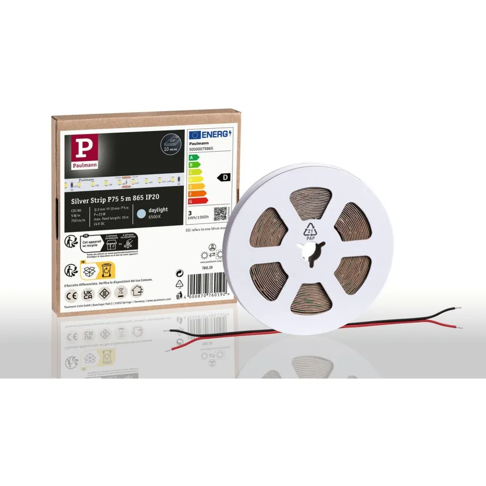 LED-valonauha Paulmann ProStrip Silver, P75, 865, 5m, 23W, 750lm/m, 96LEDs/m, 6500K