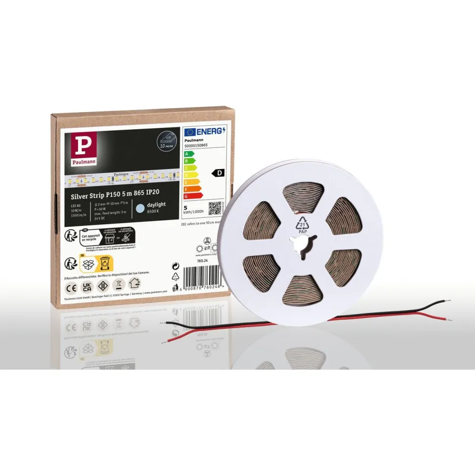 LED-valonauha Paulmann ProStrip Silver, P150, 865, 5m, 50W, 1550lm/m, 160LEDs/m, 6500K