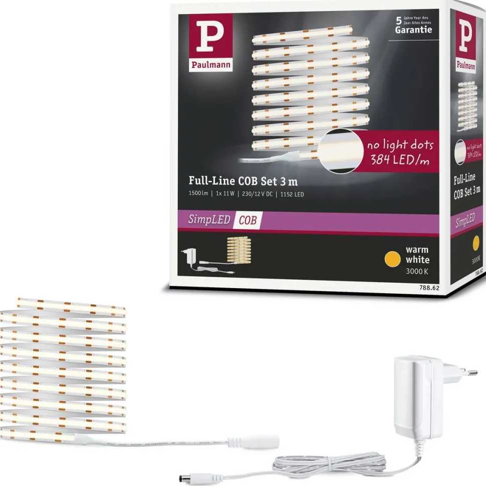 LED-valonauha Paulmann SimpLED Full-Line COB, 1.5m, 7W, 500lm/m, 384LEDs/m, 3000K, 12VA
