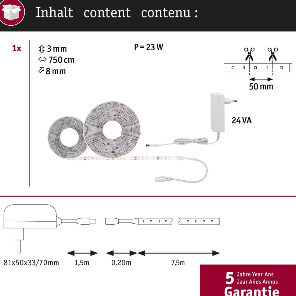 LED-valonauha Paulmann SimpLED, 5m, 17W, 260lm/m, 60LEDs/m, 3000K, 18VA