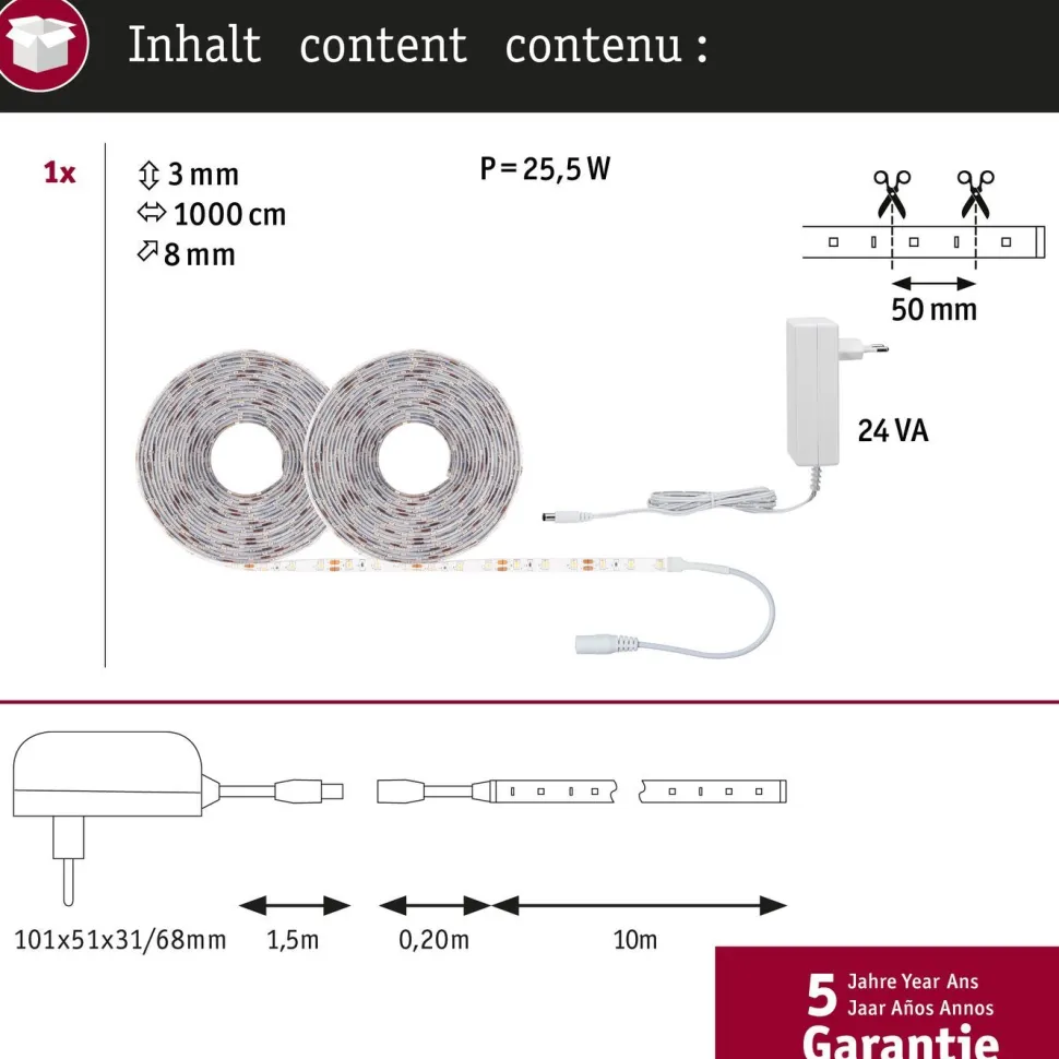 LED-valonauha Paulmann SimpLED, 5m, 17W, 260lm/m, 60LEDs/m, 3000K, 18VA