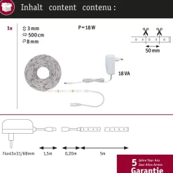 LED-valonauha Paulmann SimpLED, 5m, 17W, 260lm/m, 60LEDs/m, 3000K, 18VA