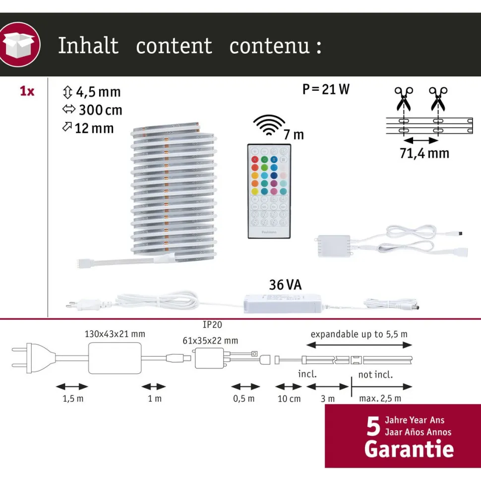 LED-valonauhasetti Paulmann MaxLED 500, COB, 1.5m, 10W, 530lm/m, RGBW+, 24VA