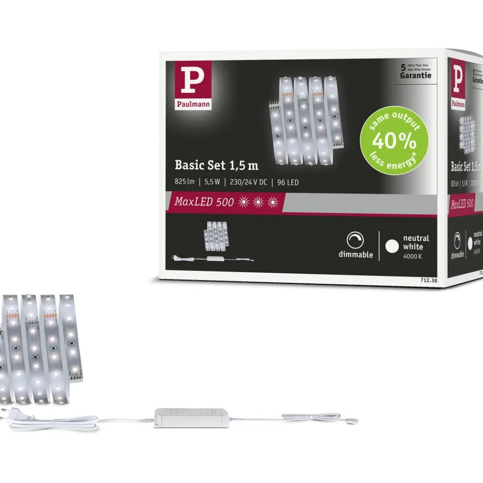 LED-valonauhasetti Paulmann MaxLED 500, 1.5m, 5.5W, 550lm/m, 4000K, 20VA, neutraali valkoinen