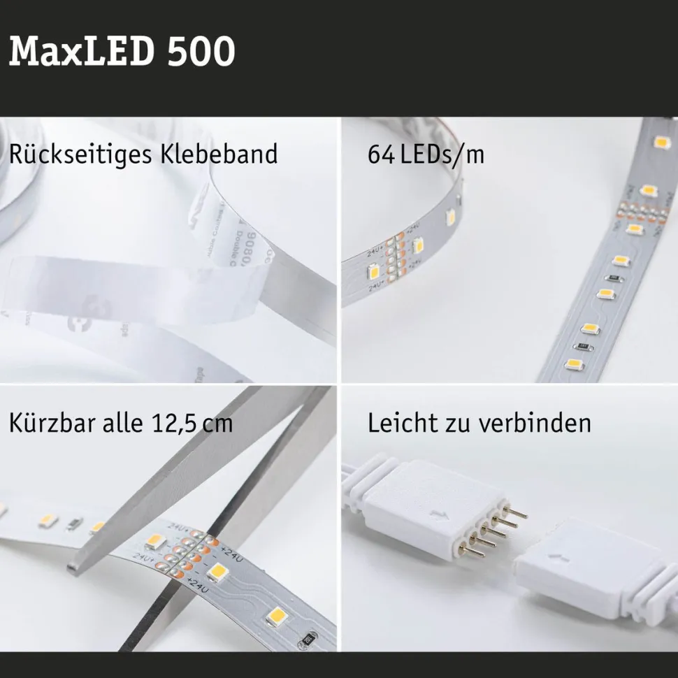 LED-valonauhasetti Paulmann MaxLED 500, 1.5m, 5.5W, 550lm/m, 4000K, 20VA, neutraali valkoinen