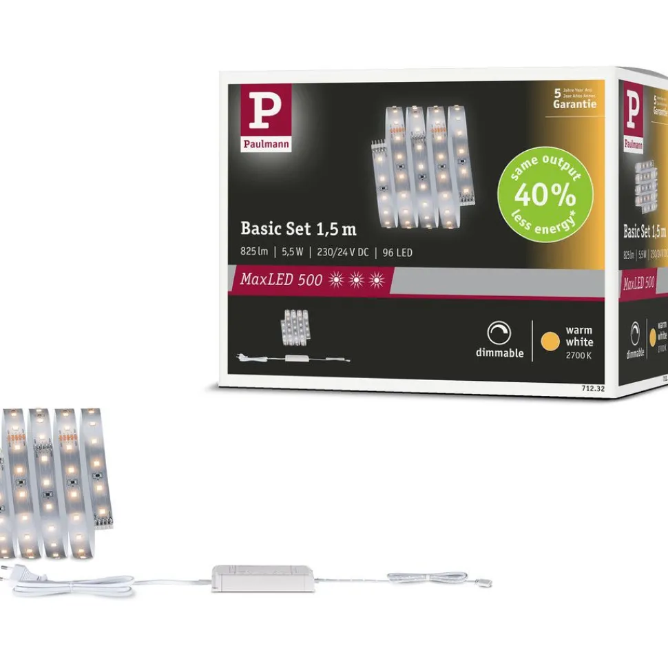LED-valonauhasetti Paulmann MaxLED 500, 1.5m, 5.5W, 550lm/m, 4000K, 20VA, neutraali valkoinen