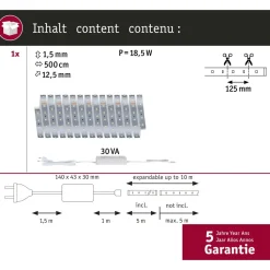 LED-valonauhasetti Paulmann MaxLED 500, 1.5m, 5.5W, 550lm/m, 4000K, 20VA, neutraali valkoinen