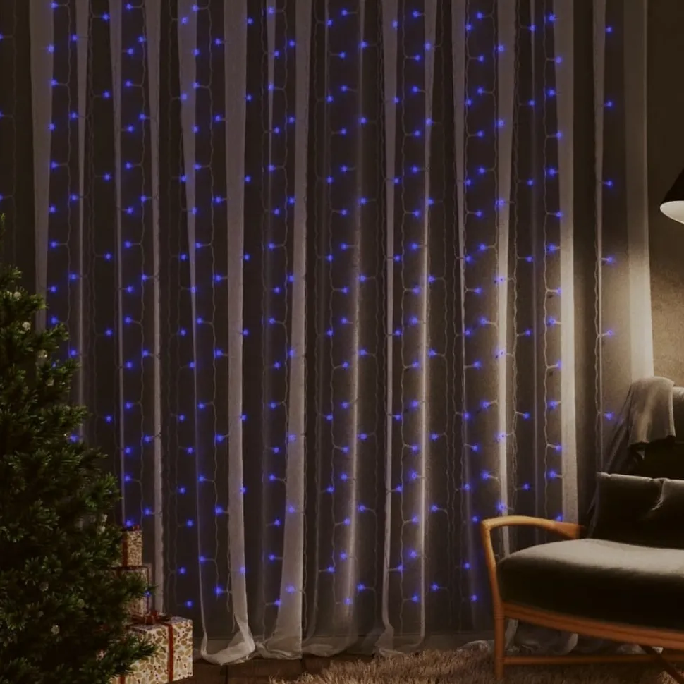 LED-valonauhaverho keijuvalot 3x3m 300xLED sininen 8 toimintoa