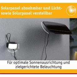 LED-valonheitin aurinkokennolla Paulmann Solar Flotas, hämäräohjattu liiketunnistin (HF), IP65, 3000K, 700lm, antrasiitti