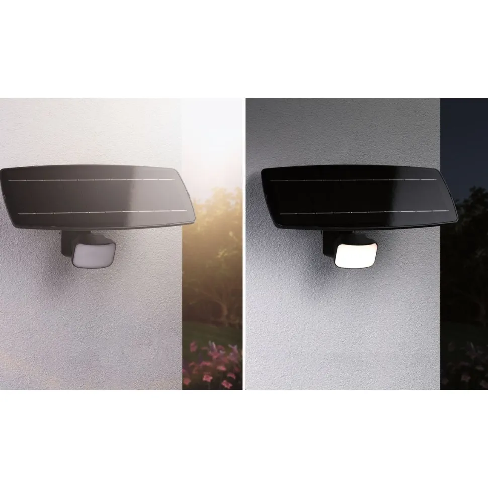 LED-valonheitin aurinkokennolla Paulmann Solar Flotas, hämäräohjattu liiketunnistin (HF), IP65, 3000K, 700lm, antrasiitti