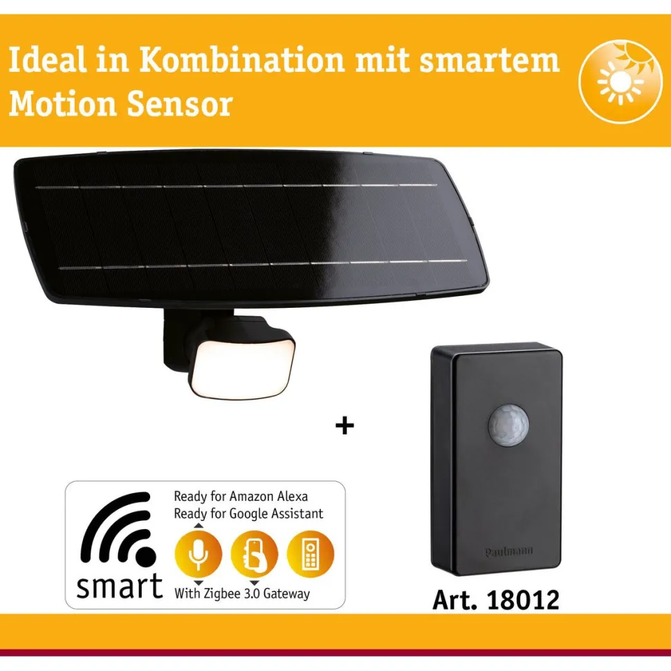LED-valonheitin aurinkokennolla Paulmann Solar Smart Home Zigbee 3.0 Flotas, IP65, 3000K, 700lm, antrasiitti
